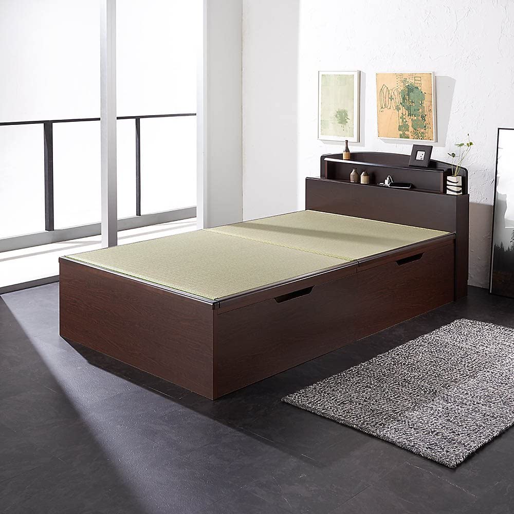 29371円 最適な材料 畳ベッド 収納ベッド ロータイプ 高さ29cm セミダブル ブラウン 美草ダークブラウン 収納付き 日本製 国産 すのこ仕様 頑丈設計 たたみベッド 畳 ベッド