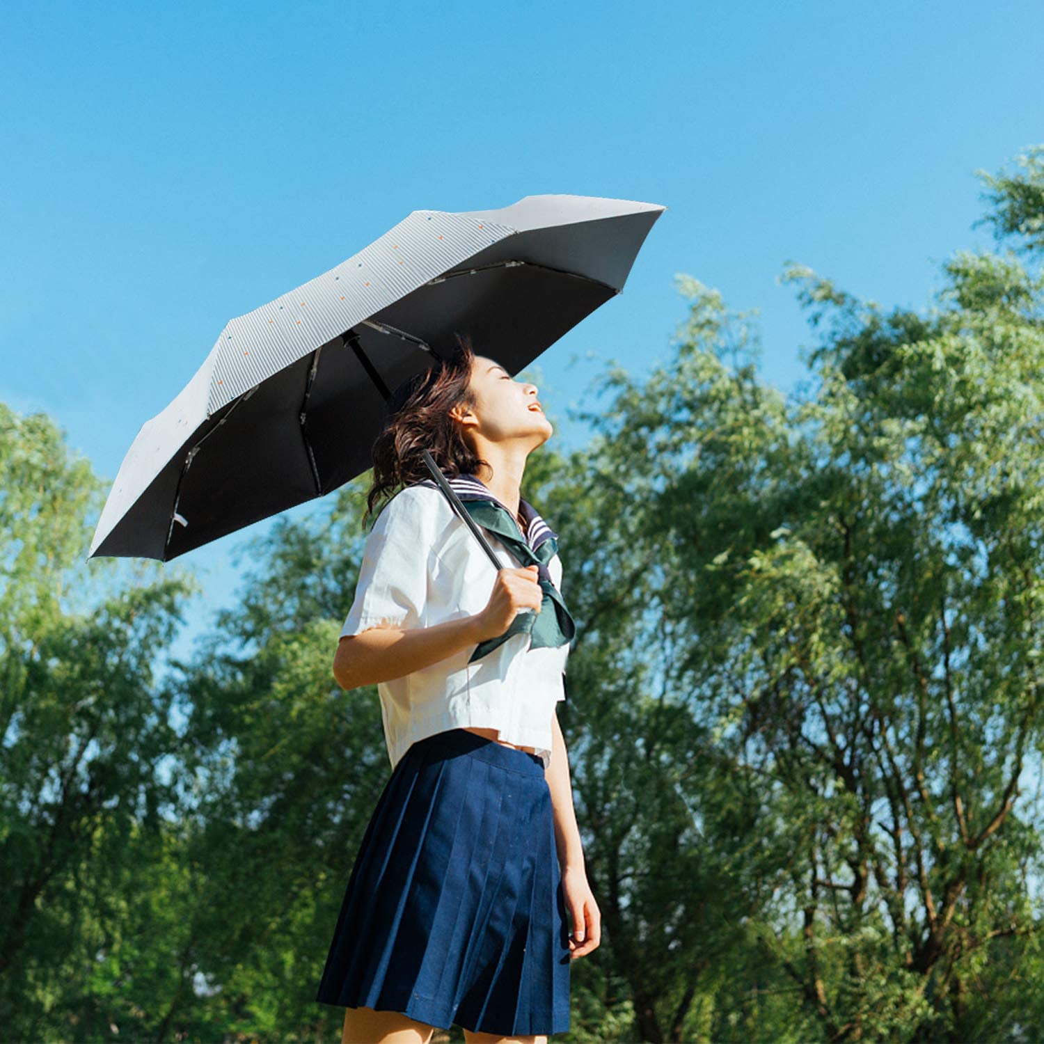 女性のためのシンプルな自動傘,折りたたみ式サンバイザー,ダブルユース,日よけ,防風 ライトグリーン