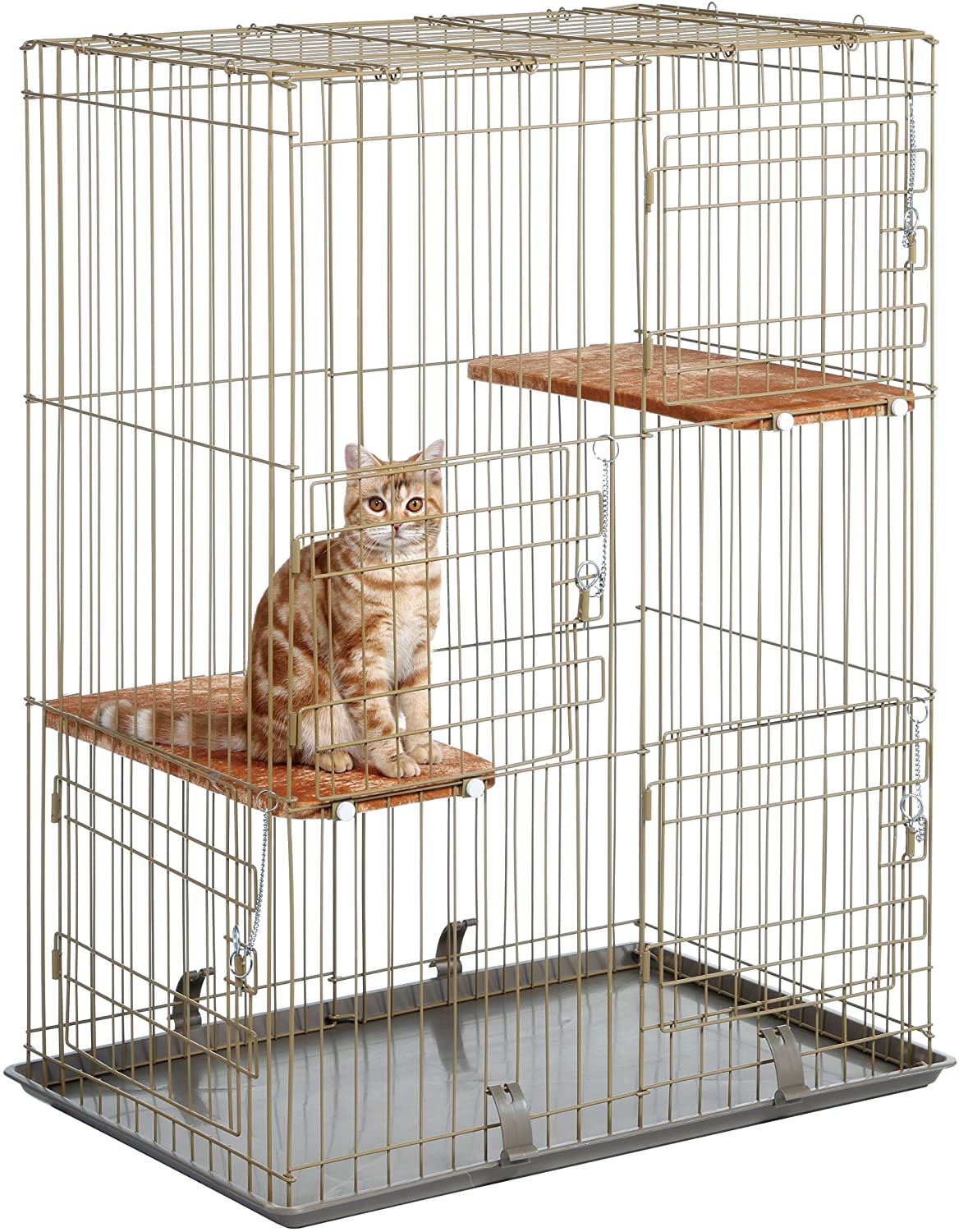 新作モデル 猫 ケージ ネコハウス 2段 木製 キャットケージ 大型 ハンモック付 人気 猫ケージ 高級感 おしゃれ キャットハウス 脱走防止 トレイ付き 室内外兼用 長さ95.5Ｘ幅59.5Ｘ高さ125cm
