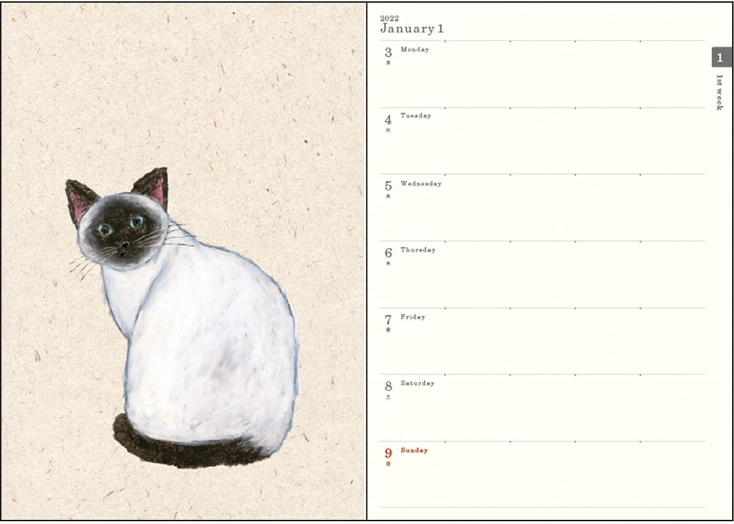 ウィークリータイプ:1日の予定を詳細に書き込める